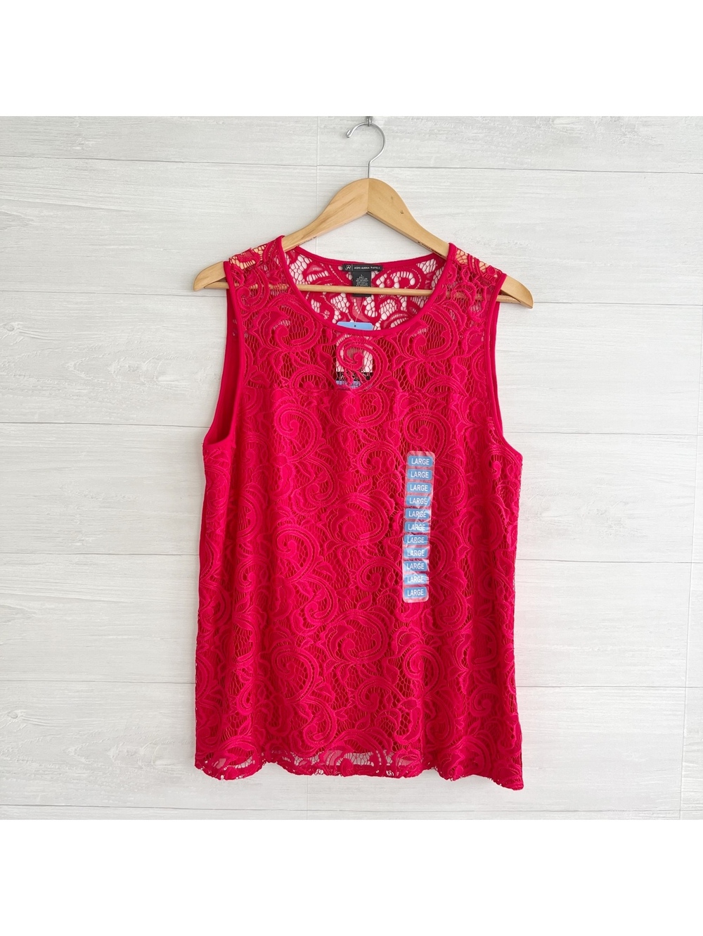 NWT Adrianna Papell Moroccan Ruby Red Lace Sleeveless Blouse Top Large L